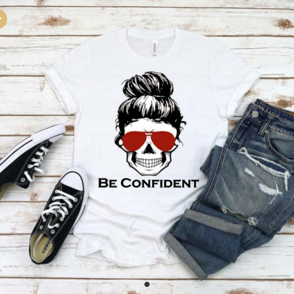 Be Confident Skull Mom Life Rocker tee